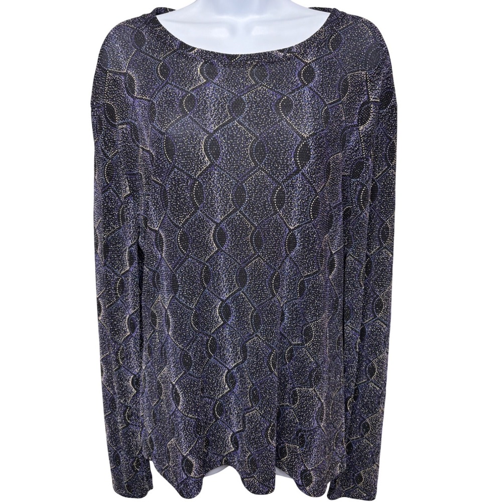 CHICO'S Womens Purple Metallic Long Sleeve Top Sz 2/L Sparkle Festive Evening